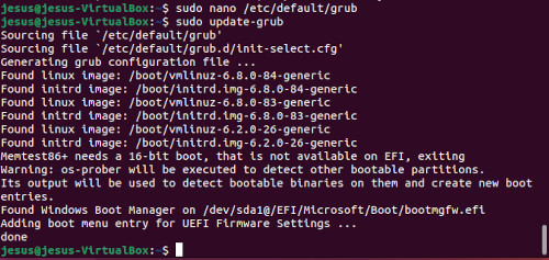 Imatge amb l'actualització del GRUB