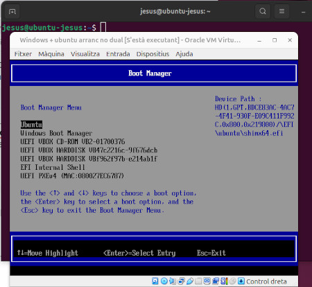 Imatge de la pantalla on es pot assignar quin disc dur sira el que arrancarà