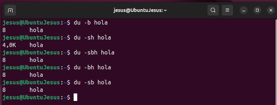 Imatge amb els parametres de la comanda du
