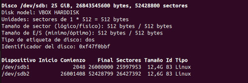 imatge amb la comprovacio de la creació de les particions del disc dur