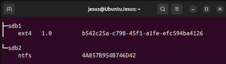 Imatge de la comanda lsblk -f amb el resultat per al disc dur