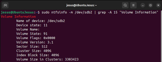 imatge per a visualitzar les dades del sistema de fitxers NTFS