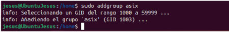 Imatge de la comanda sudo addgroup
